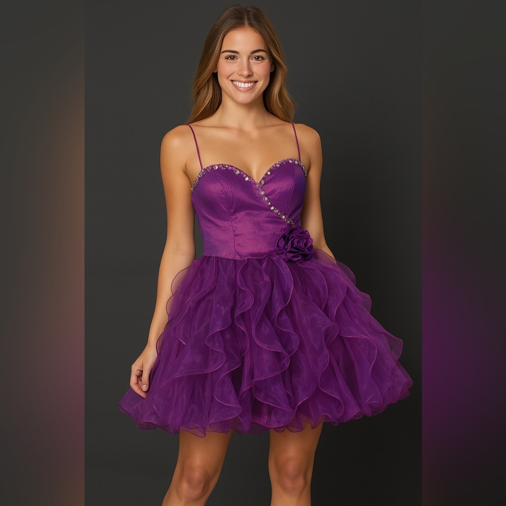 NWT- GORGEOUS-Purple Ruffled Party Dress